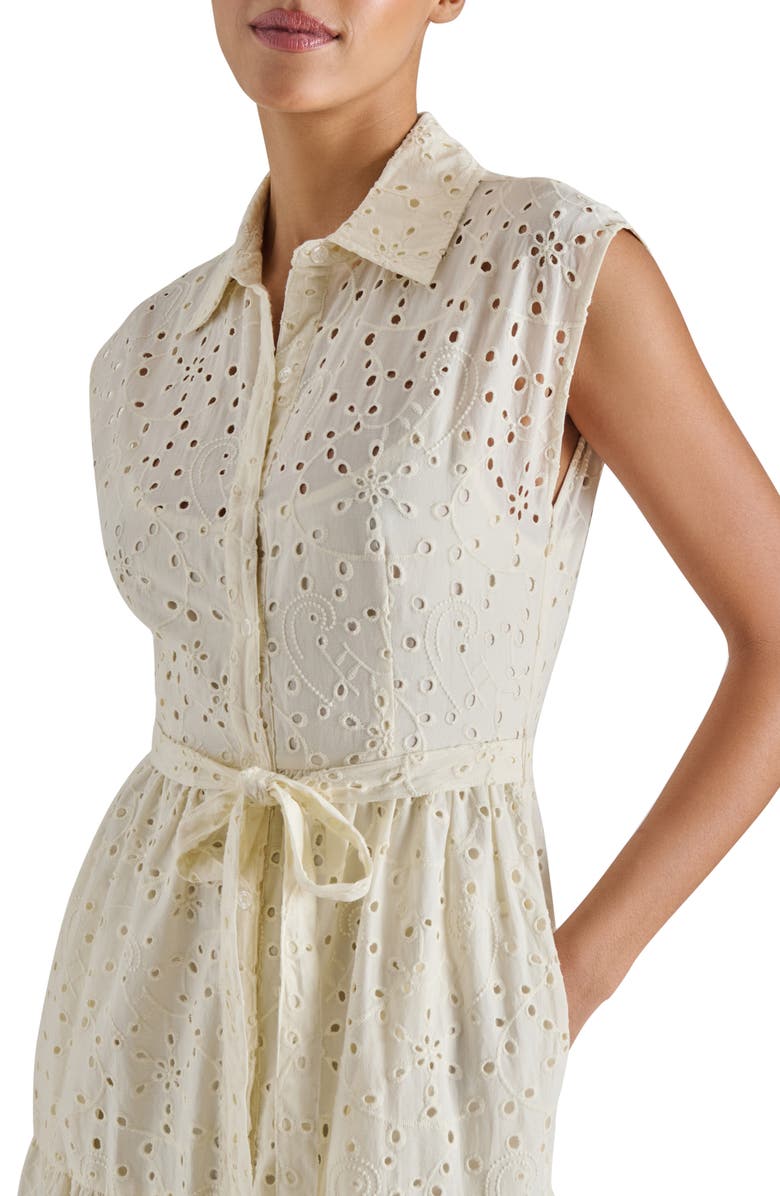 Steve Madden Clover Embroidered Eyelet Sleeveless Tiered Shirtdress, Alternate, color, Marshmallow