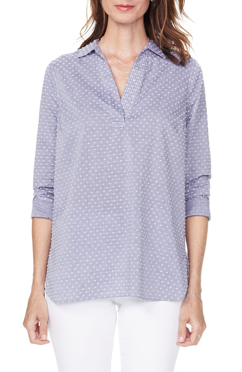 NYDJ Swiss Dot Split Neck Cotton Top, Main, color,