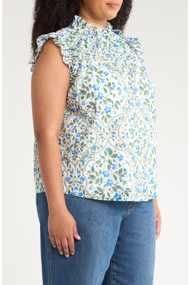 Hilo Floral Print Top, Alternate, color, WHITE/ BLUE/ GREEN