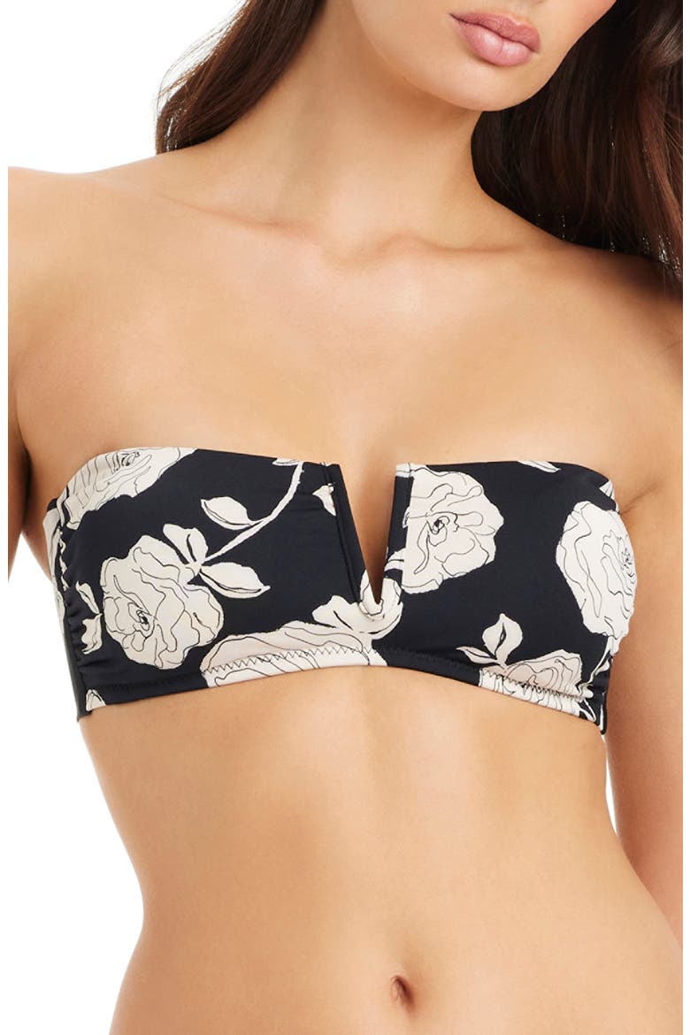 Floral V-Wire Bandeau Bikini Top, Alternate, color, BLACK