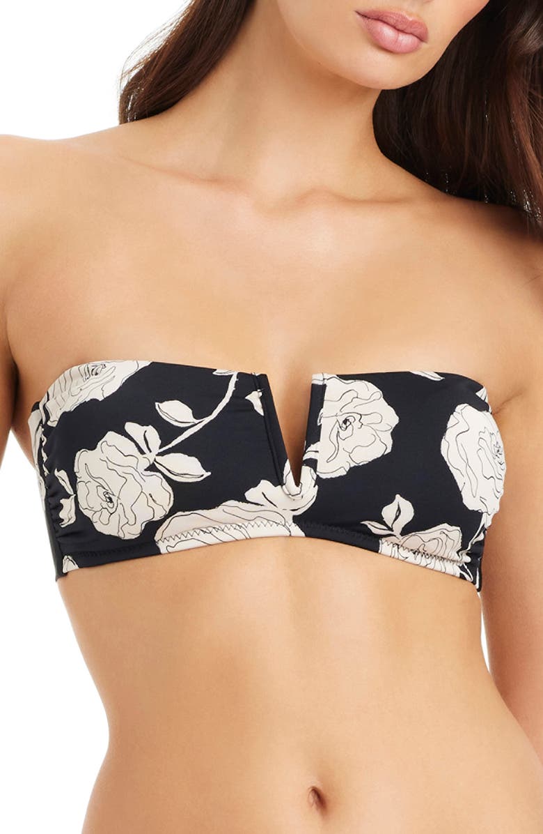 Sanctuary Floral V-Wire Bandeau Bikini Top, Alternate, color, Black