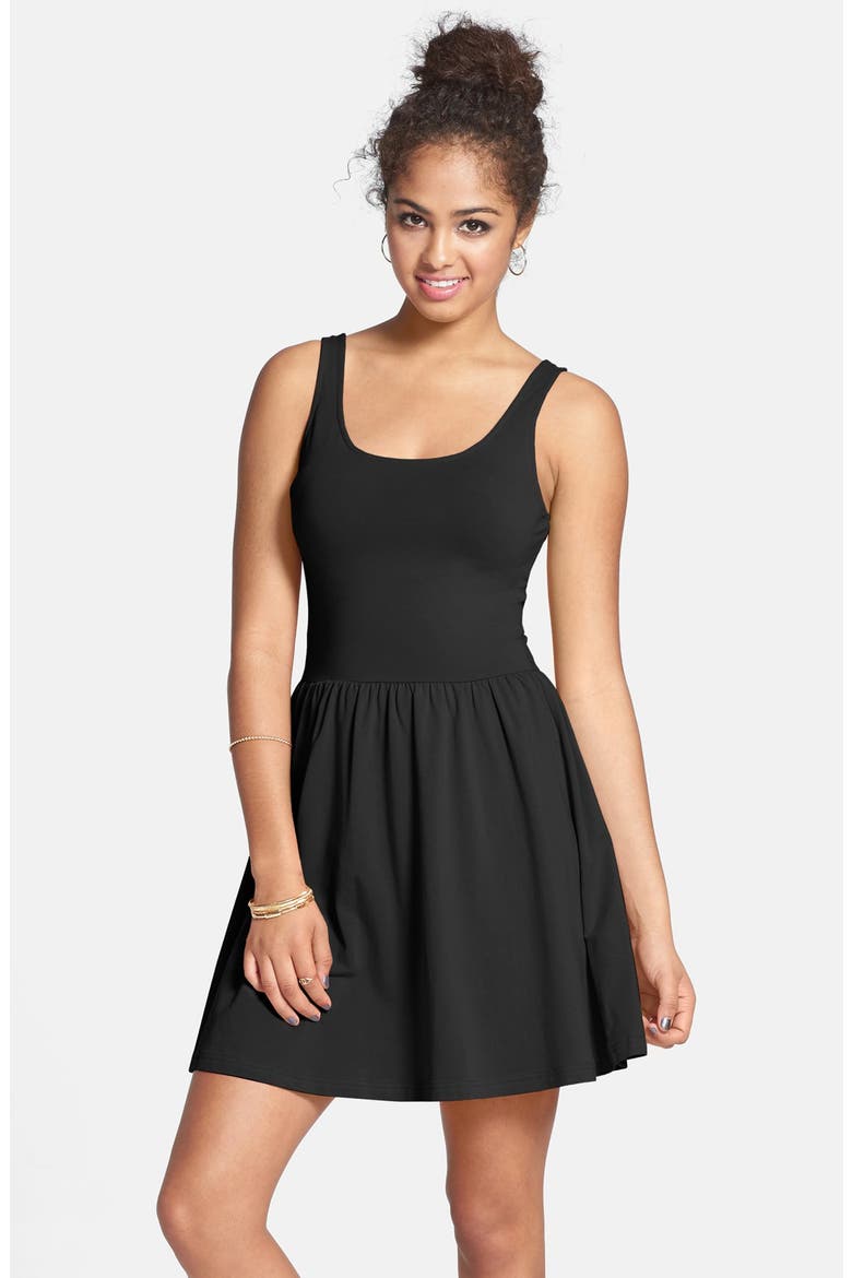 Frenchi® Cross Back Skater Dress, Main, color, BLACK