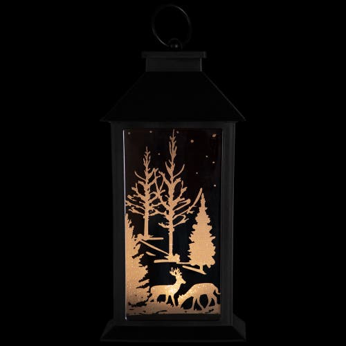 Northlight Led Lighted Deer And Winter Trees Christmas Lantern In Black