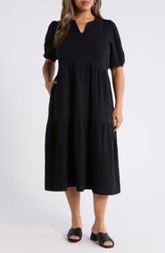 Caslon® Puff Sleeve Cotton Gauze Midi Dress