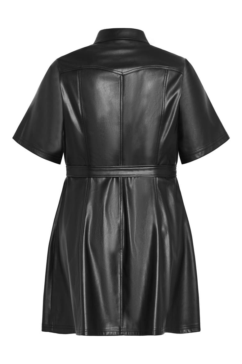 Paula Tie Waist Faux Leather Dress, Alternate, color, BLACK