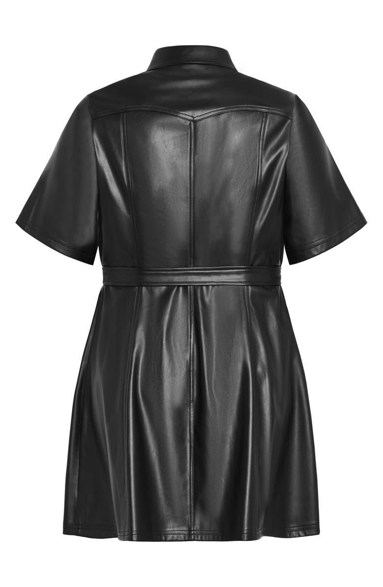 City Chic Paula Tie Waist Faux Leather Dress, Alternate, color, Black