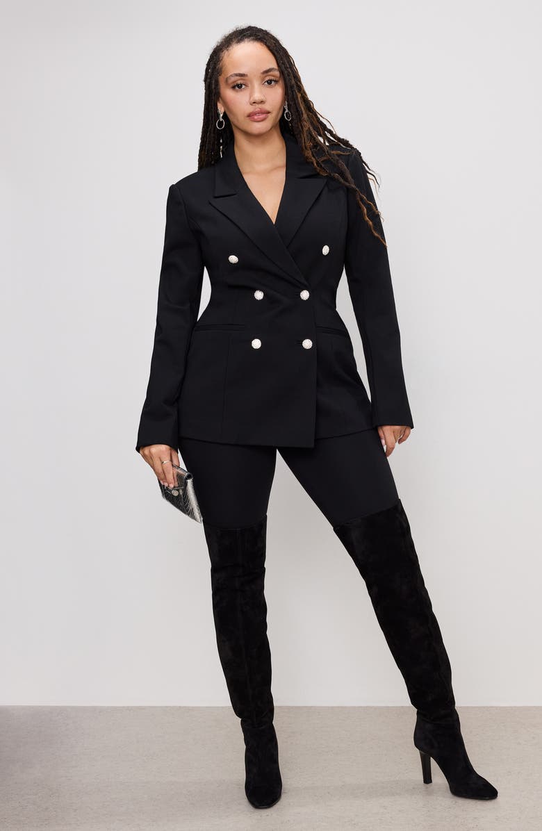 Good American Embellished Double Breasted Blazer, Alternate, color, Black001
