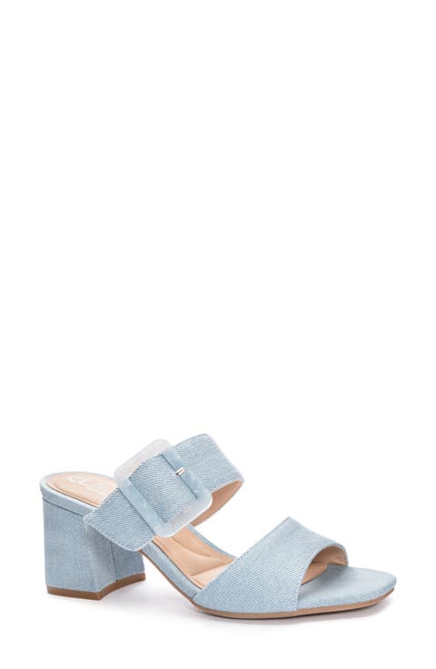 【PORTERNA】Evin Denim Sandals Stuart Weitzman Dayna Denim Crisscross Platform Sandals