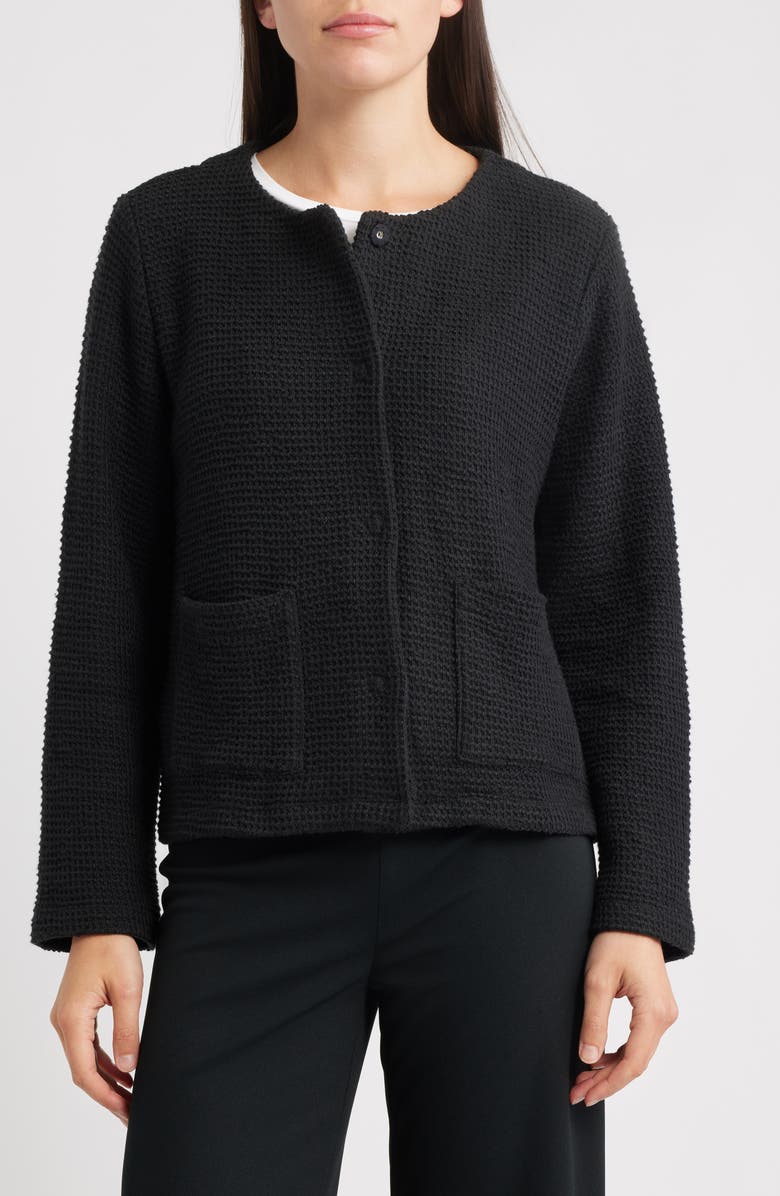 Eileen Fisher Textured Organic Cotton Jacket, Alternate, color, Black