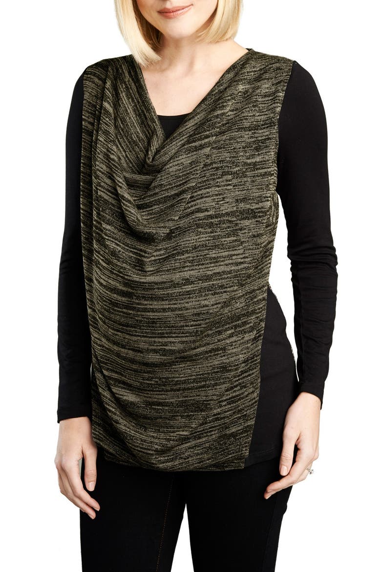 Cowl Neck Nursing Top, Main, color, BLACK/OLIVE SPACE DYE