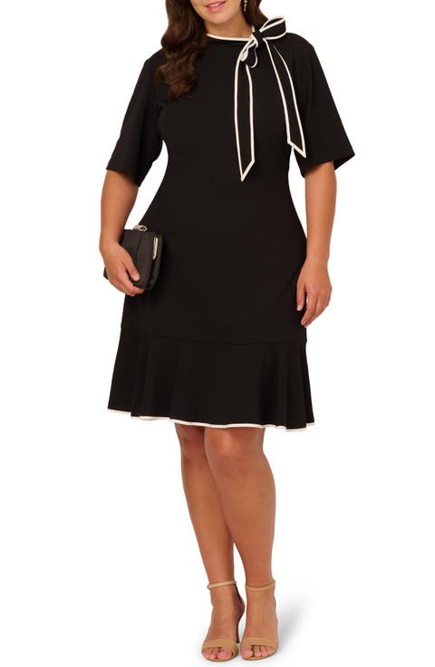 Tie Neck Crepe Dress (Plus)