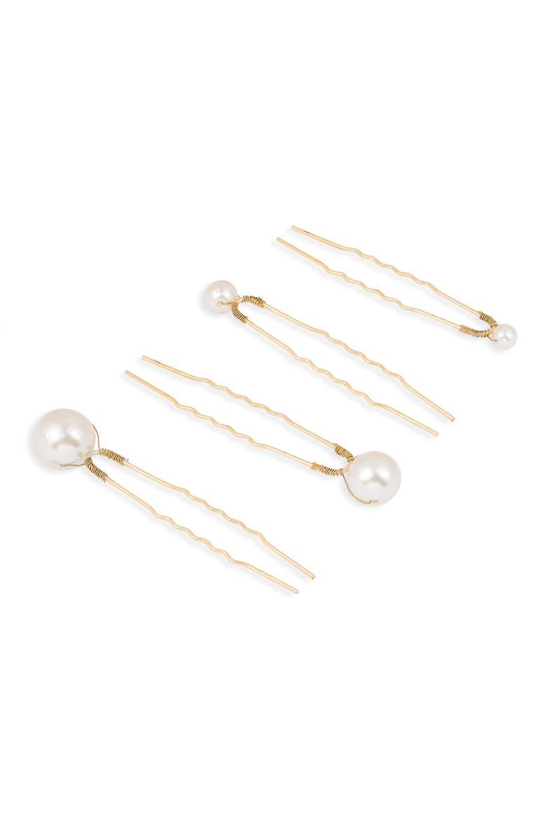 Set of 12 Pearl Embellished Pins, Alternate, color, Metallic Gold
