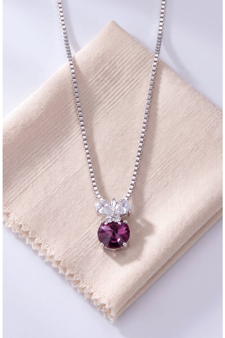 Amethyst Round Butterfly Accent Pendant Necklace, Alternate, color, Purple