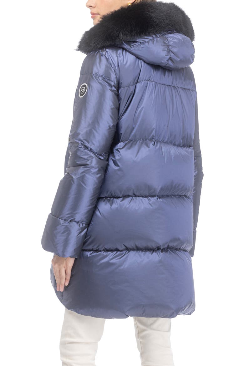 Apres-Ski Horizontal Jacket With Detachable Genuine Shearling Hood Trim, Alternate, color, OCEAN BLUE/BLACK