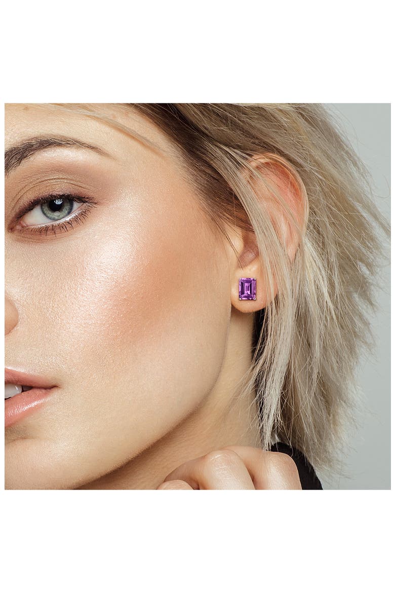 Emerald Cut Amethyst Pendant Necklace & Stud Earrings Set, Alternate, color, PURPLE