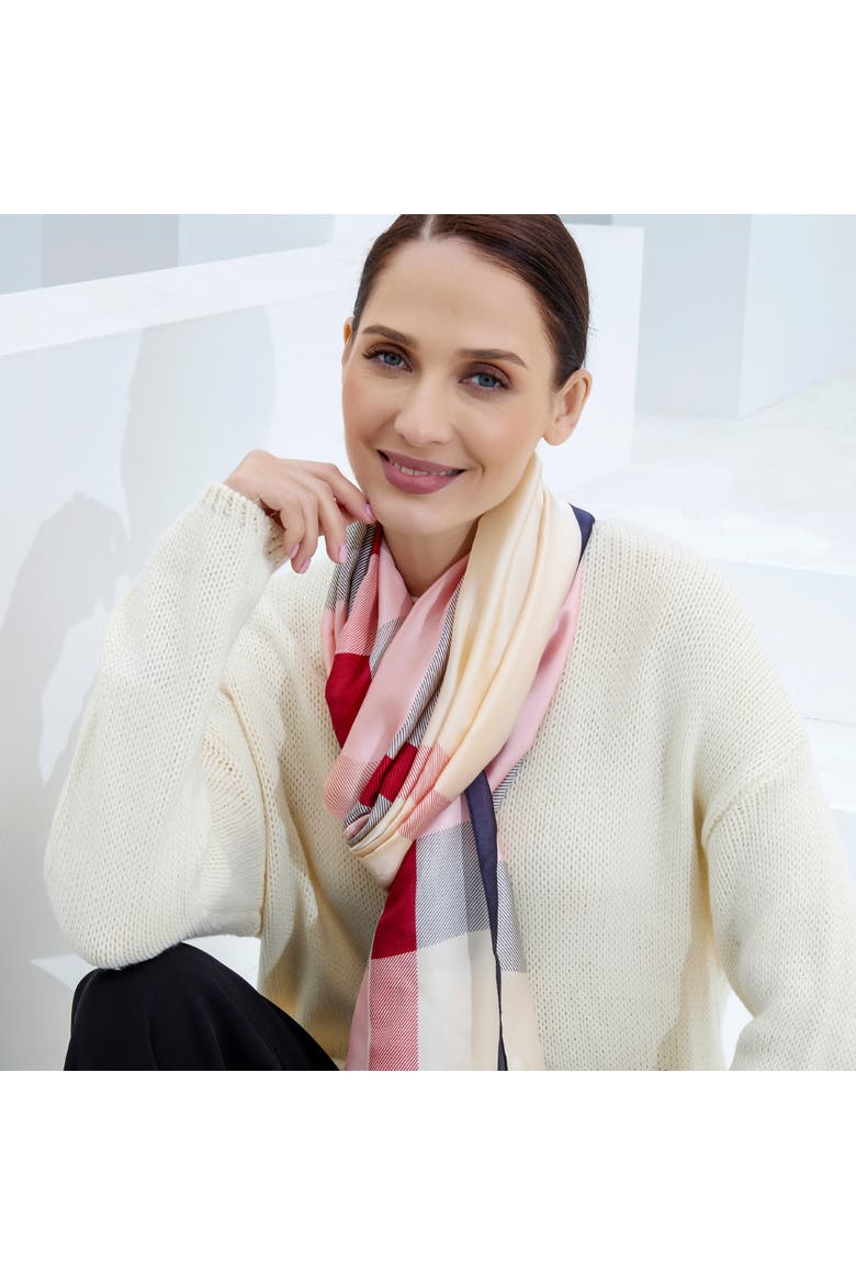 Checkered & Trimmed Ultrasoft Lightweight Scarf, Main, color, Pink/Black