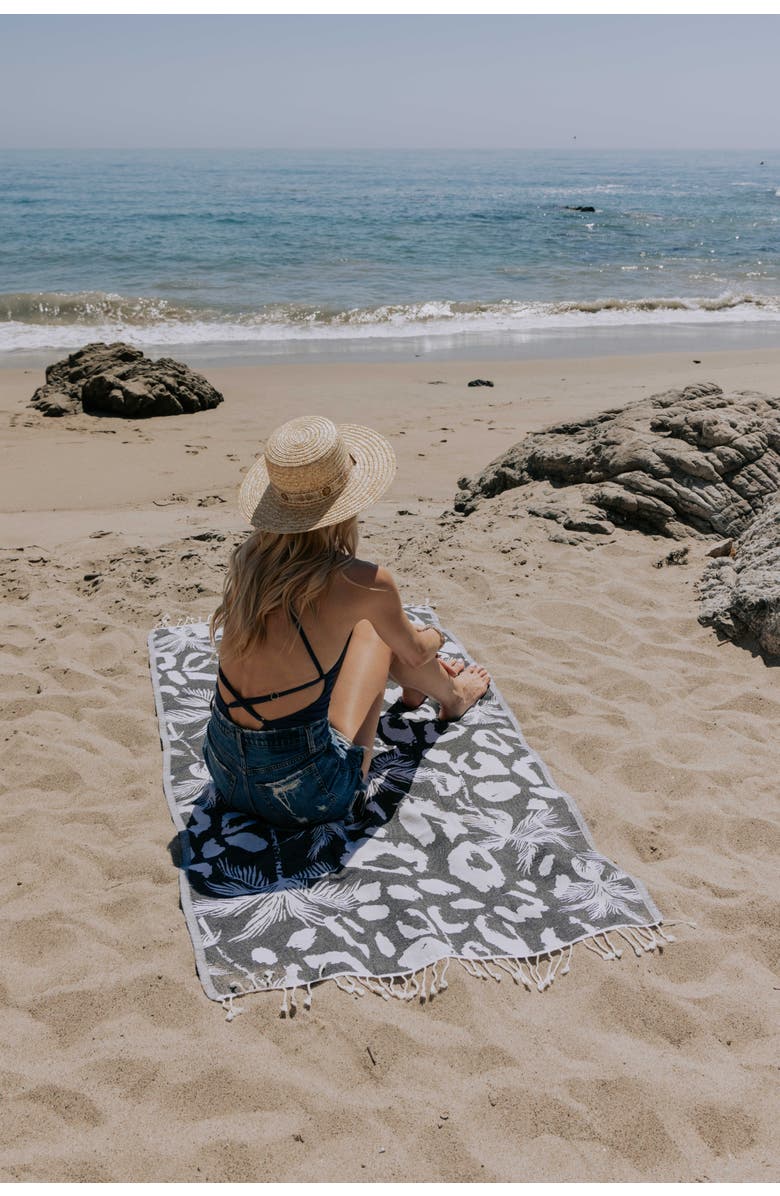 InfuseZen Leopard Palm Organic Turkish Towel, Alternate, color, Black