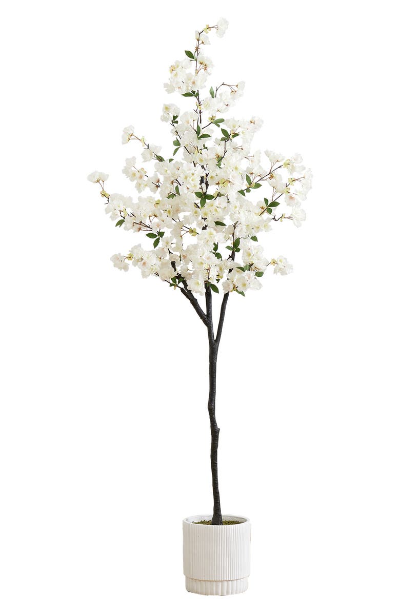 NEARLY NATURAL 6 ft. Cherry Blossom Artificial Plant in White Planter, Main, color, 