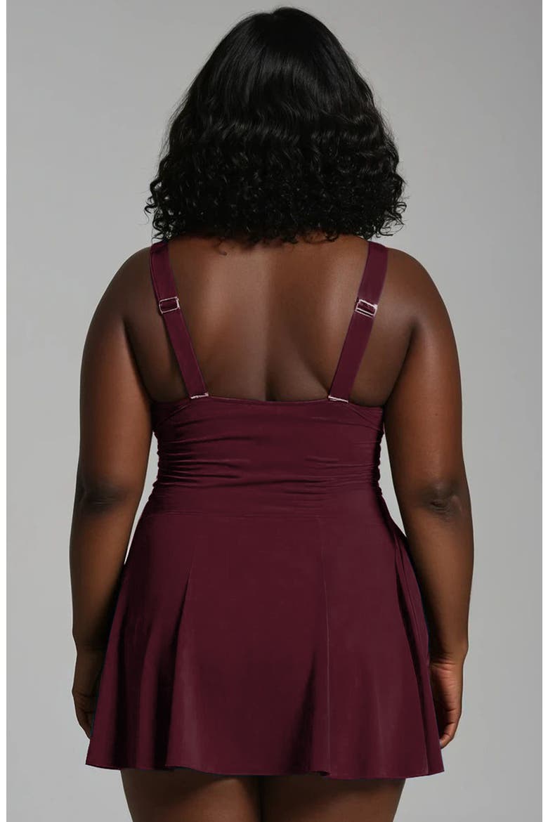 Plus Size Hayley Tankini-Style Swim Dress With Adjustable Straps and Hidden Bikini Bottoms, Alternate, color, Wine