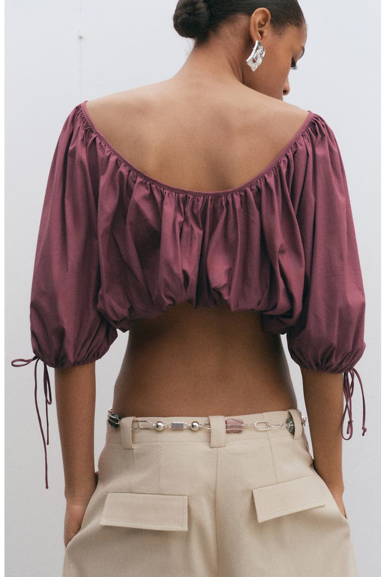 Blusa Bambino Puff Sleeve Crop Cotton Blend Top, Alternate, color, CHERRY