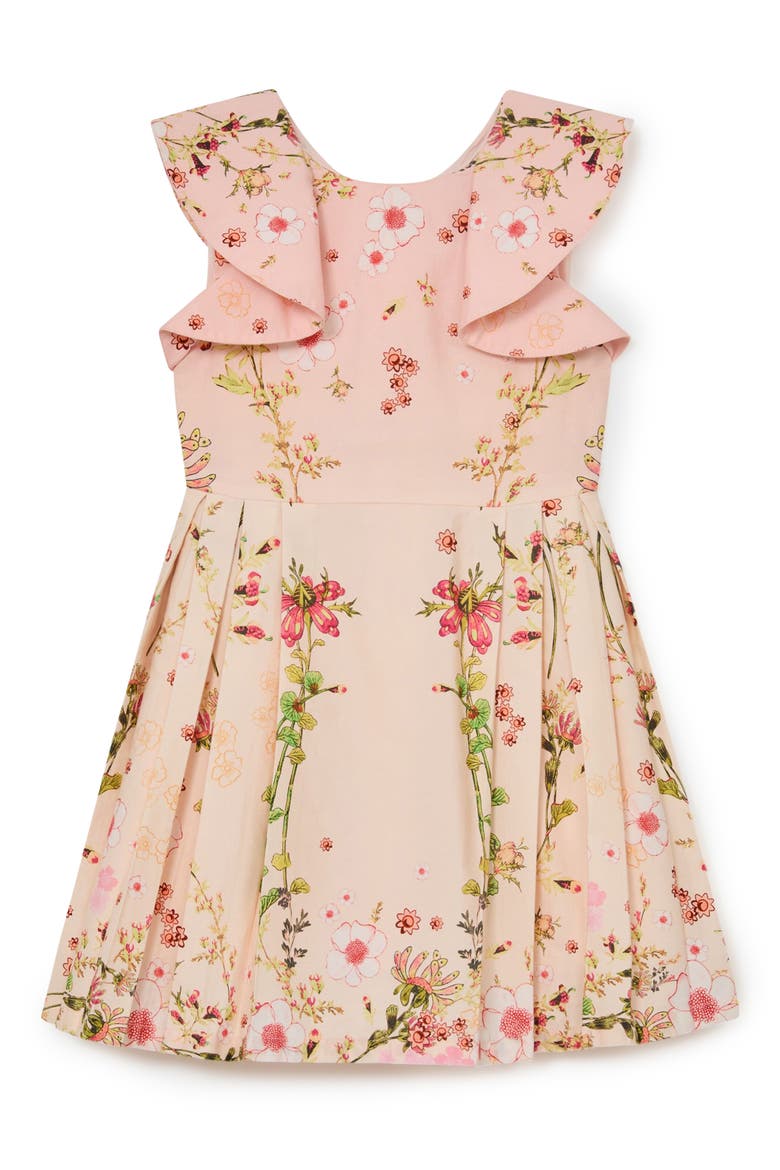 Ember Floral-Print Frill-Sleeve Cotton Dress, Main, color, PINK PRINT