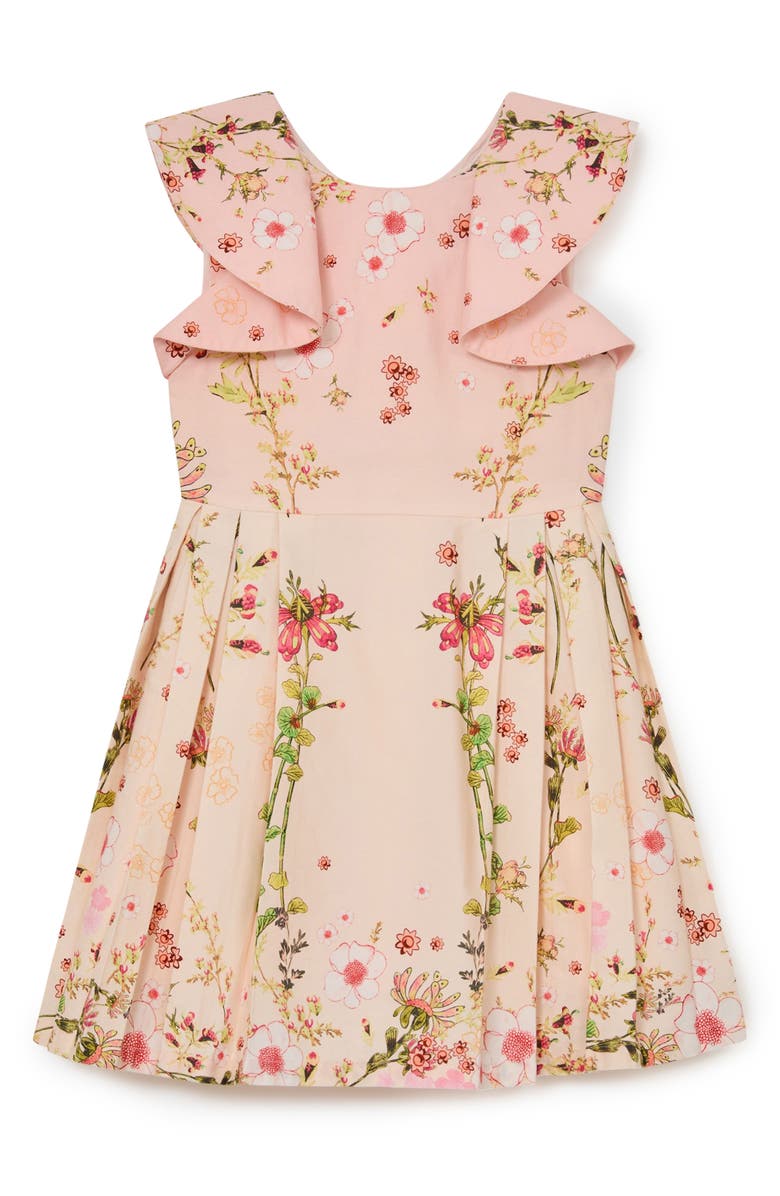 Reiss Ember Floral-Print Frill-Sleeve Cotton Dress, Main, color, 