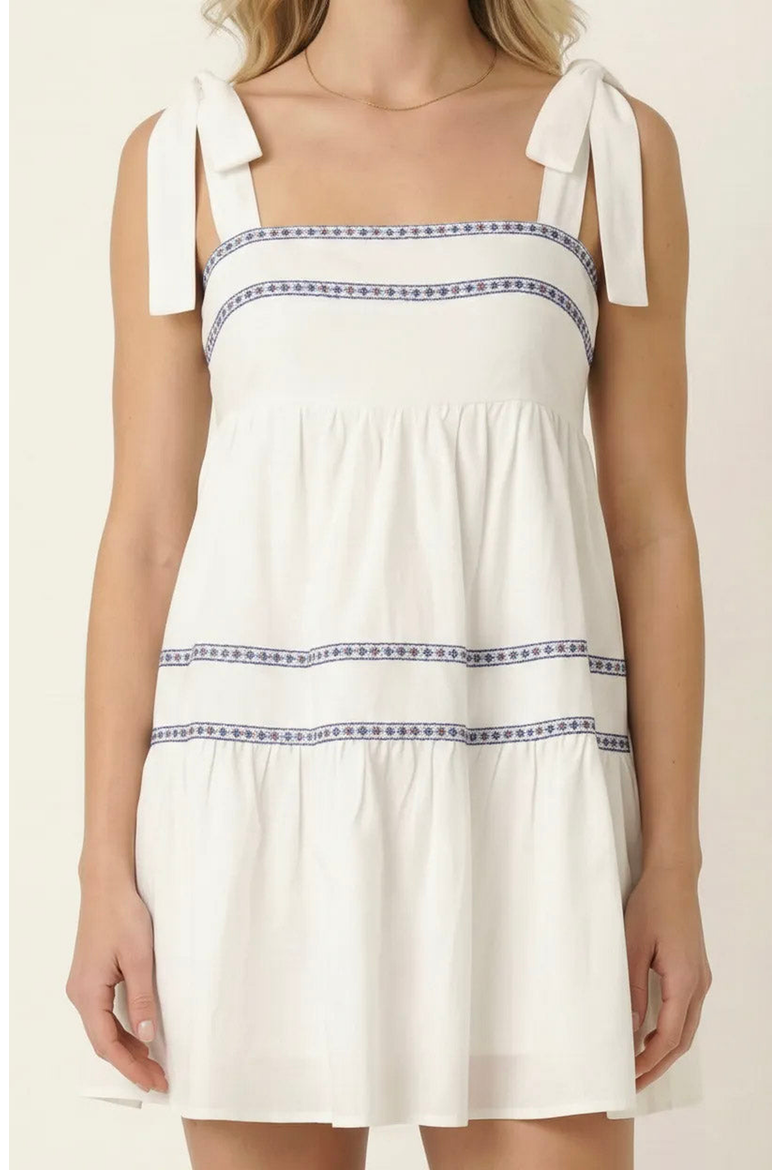 Sleeveless Tiered Mini Dress with Bow Tie Shoulder Straps and Smocked Empire Waist, Alternate, color, Ivory