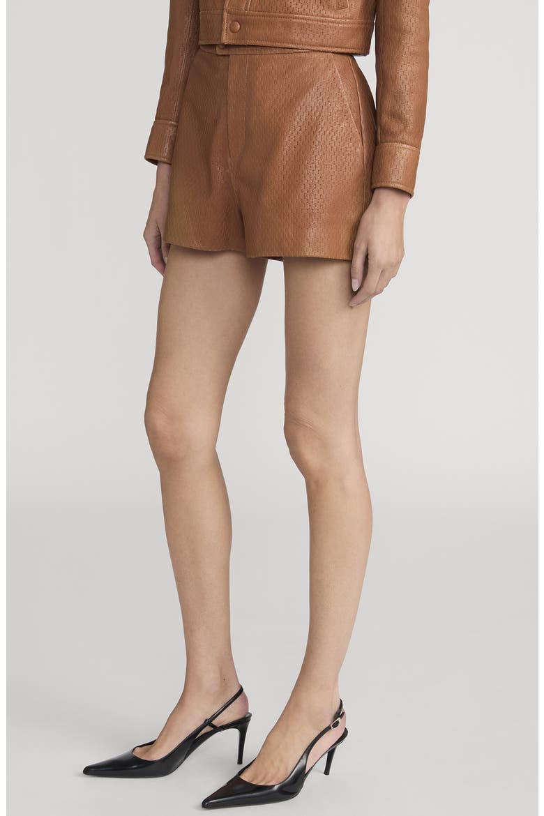 Perforated Leather Boy Shorts, Alternate, color, OCHRE
