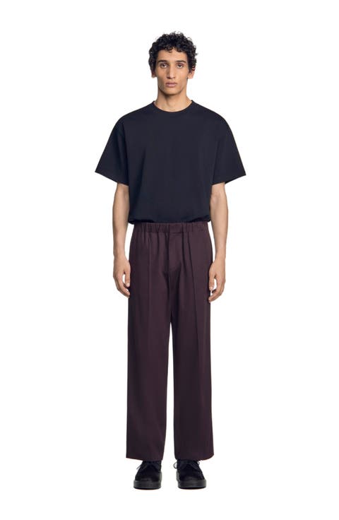 Wide-leg elastic waist trousers