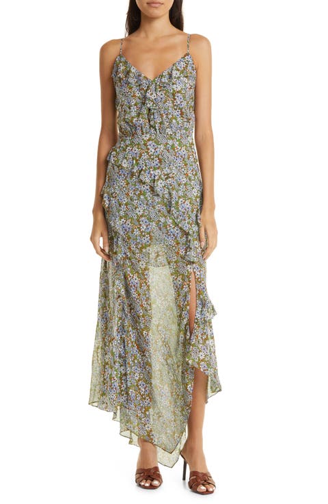 Avenel Floral Silk Ruffle Dress