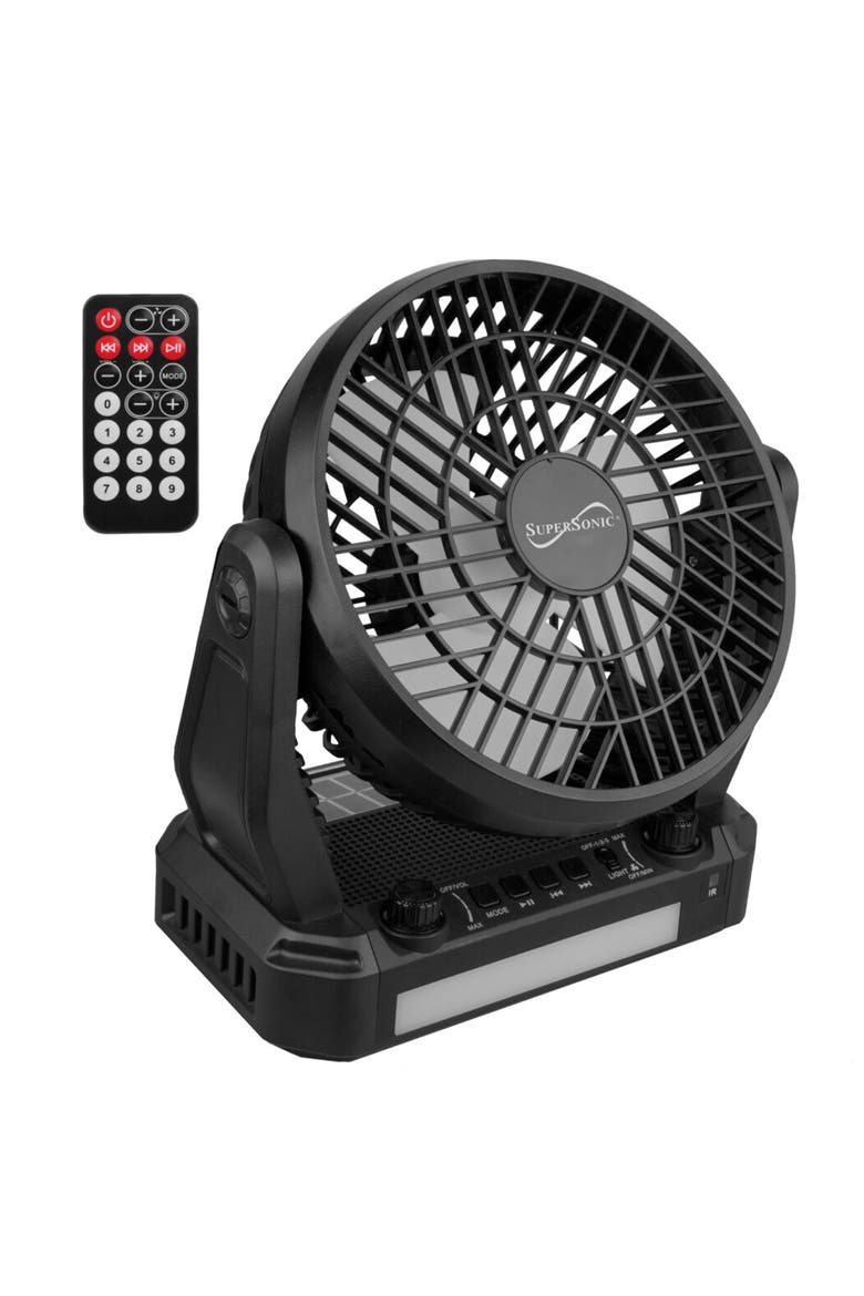 Solar Power Fan W/  Speaker, LED Flashlight, Remote, Main, color, Black