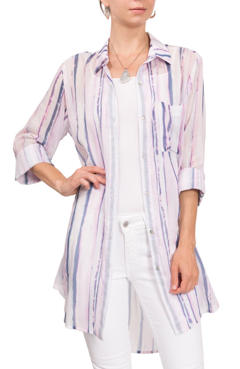 Everyday Ritual Rick Floral Cotton & Silk Blend Sleep Shirt, Main, color, Lanai Tie Dye
