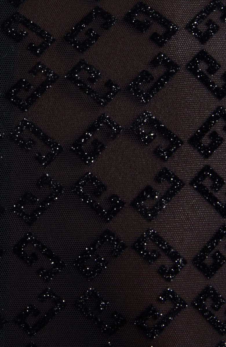 Givenchy Monogram 72 Glitter Flocked Long Sleeve Mesh Dress, Alternate, color, Black/ Silvery