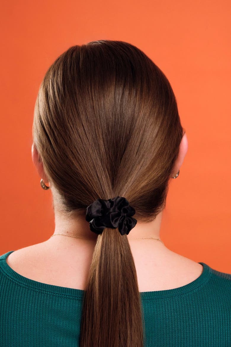 Flora Silk Scrunchie Set, Alternate, color, Black