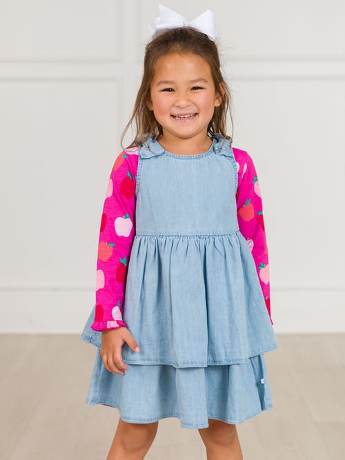Rufflebutts Woven Bow Jumper Dress In Blue