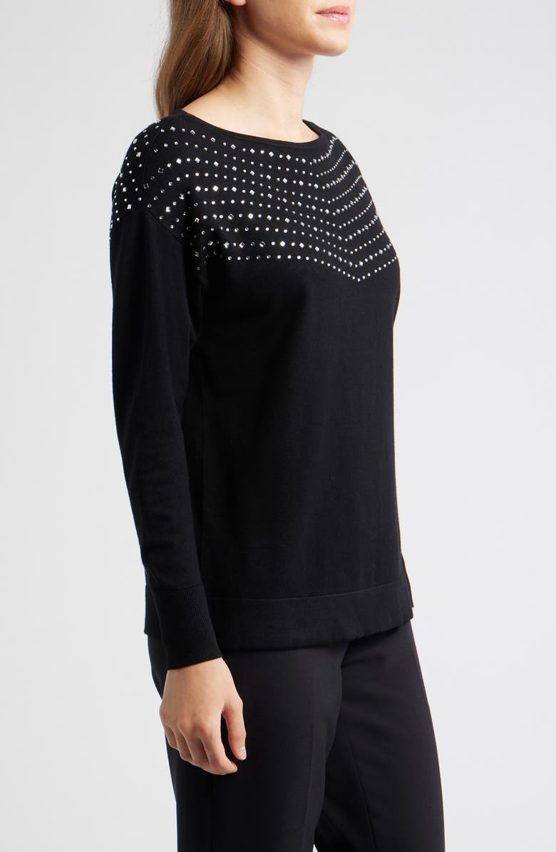 AK ANNE KLEIN Stud Embellished Boat Neck Sweater, Alternate, color, Anne Black