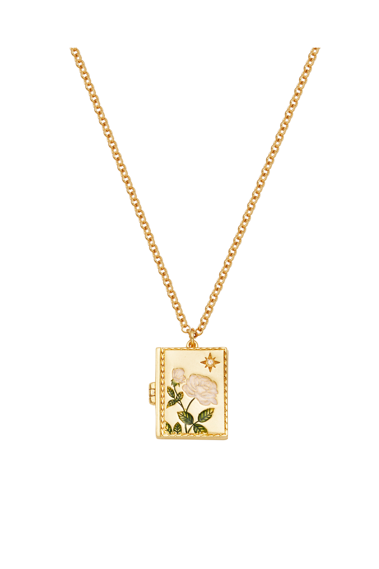 White English Rose Locket Necklace, Alternate, color, Gold