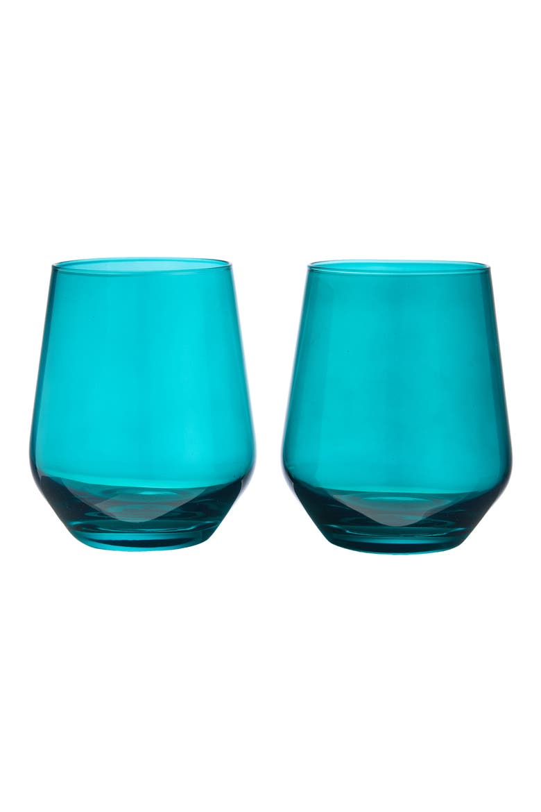 Set of 2 Stemless Wineglasses, Main, color, EMERALD GREEN