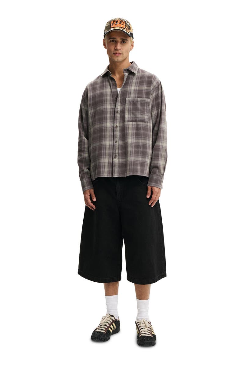 Cotton On Men's Tribeca Long Sleeve Shirt, Alternate, color, Charcoal Washed Check