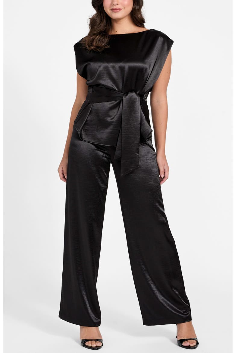Julie High Waist Satin Pants, Alternate, color, BLACK-BLACK