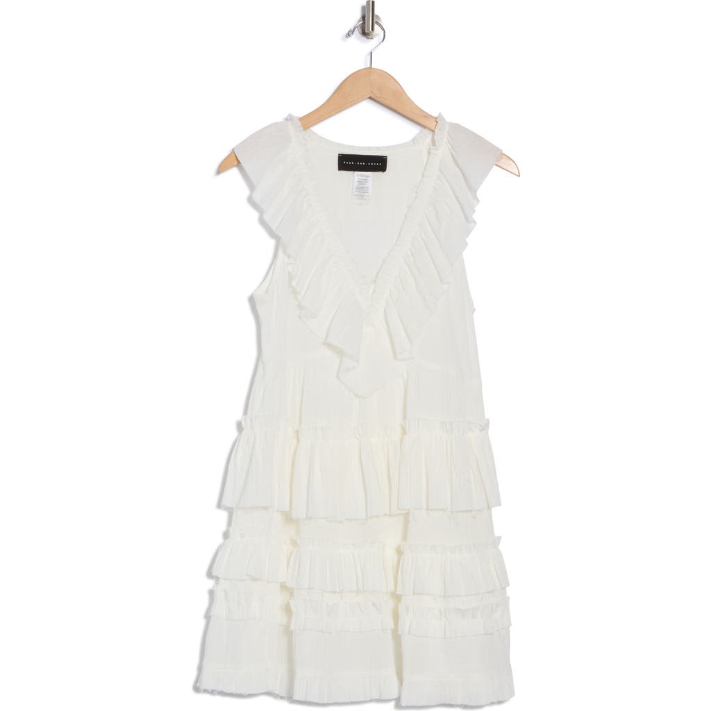 Know One Cares Sleeveless Ruffle Tiered Minidress In White