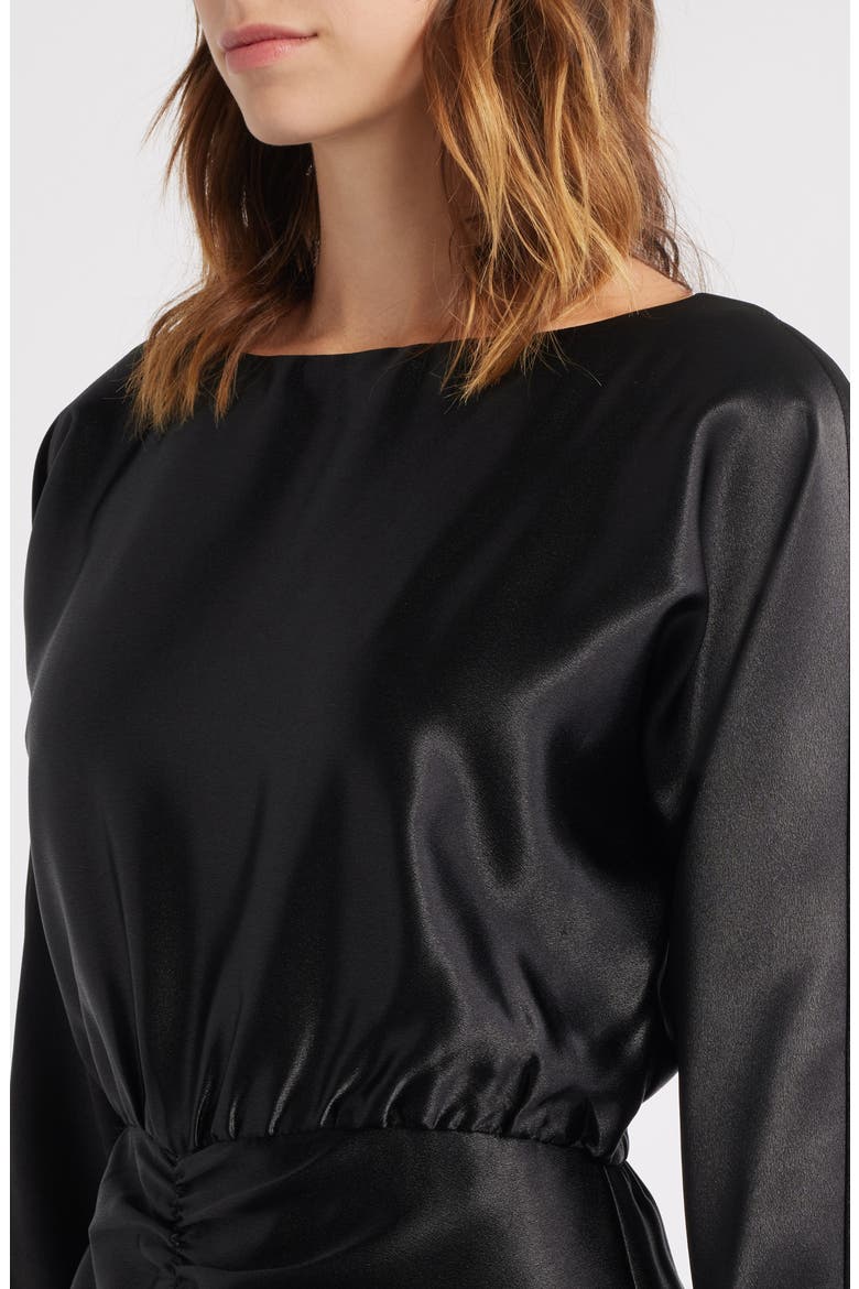 Long Sleeve Satin Cocktail Midi Dress, Alternate, color, BLACK