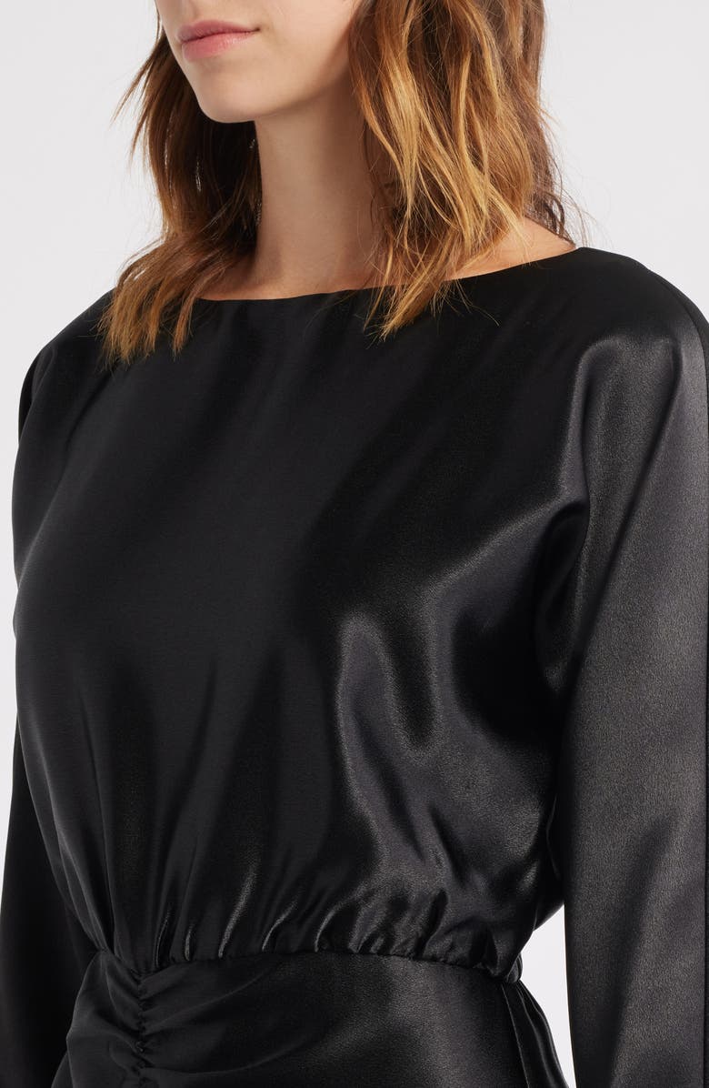 Julia Jordan Long Sleeve Satin Cocktail Midi Dress, Alternate, color, Black