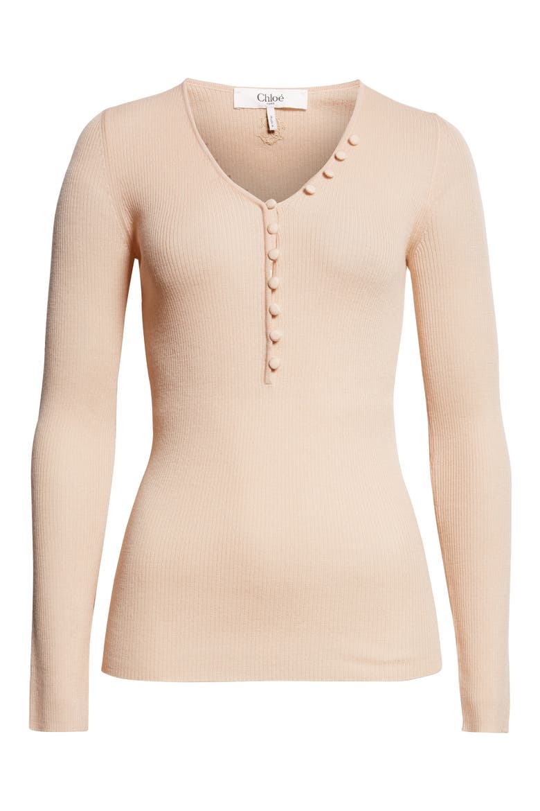 Fitted Wool Rib Henley Sweater, Alternate, color, 6I6 HONEY PINK