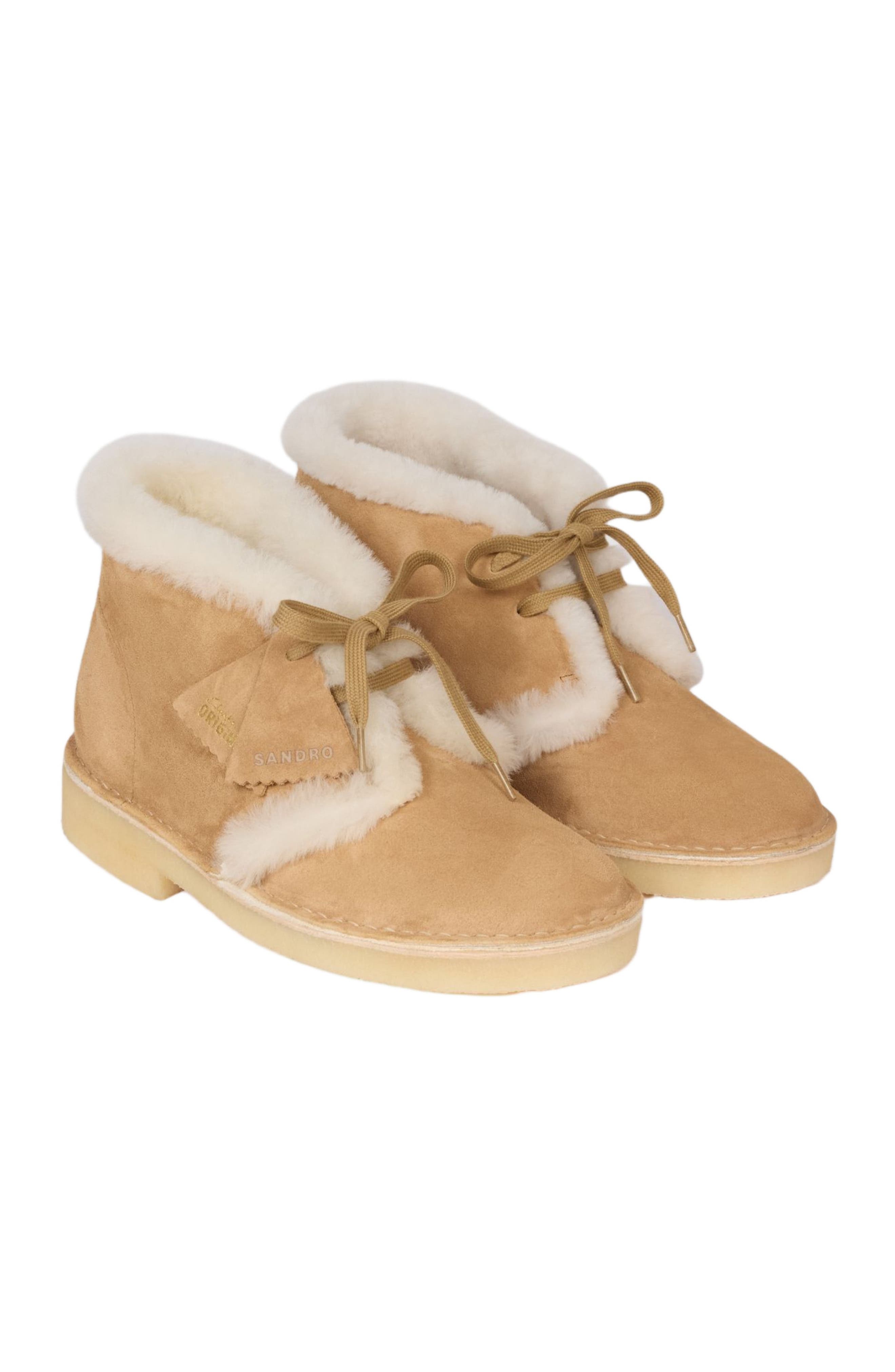 SANDRO Shearling Desert Boots, Alternate, color, Beige