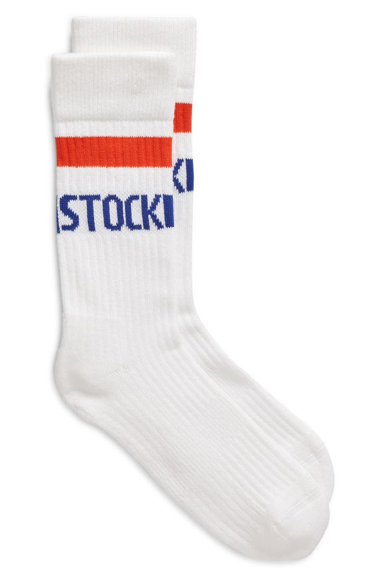 Stripe Logo Crew Socks, Main, color, WHITE