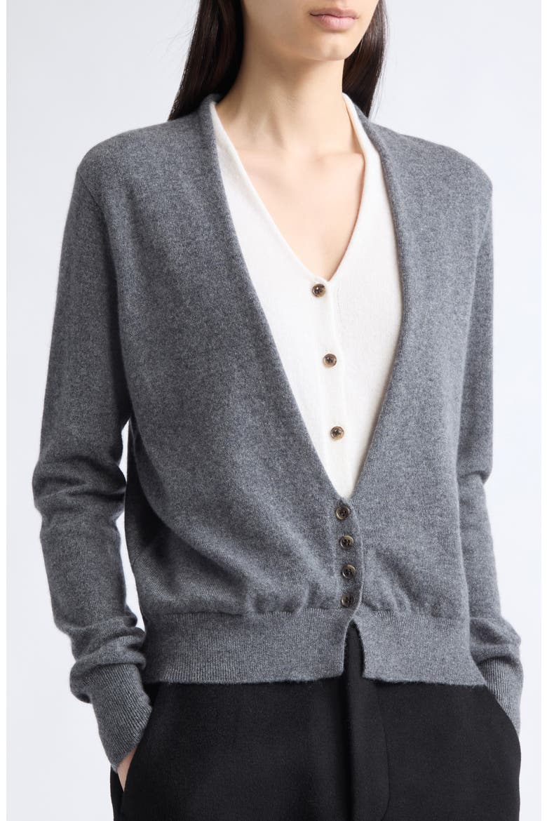 Vani Layered Cashmere Cardigan, Alternate, color, GRAPHITE/ CREAM
