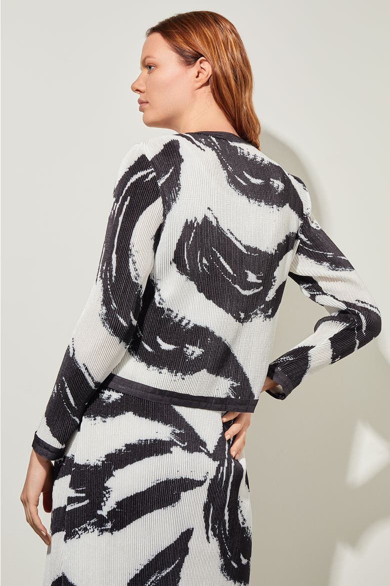 Abstract Brushstroke Crepe de Chine Jacket, Alternate, color, Black/White