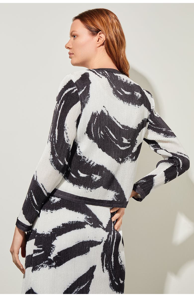 Ming Wang Abstract Brushstroke Crepe de Chine Jacket, Alternate, color, Black/White