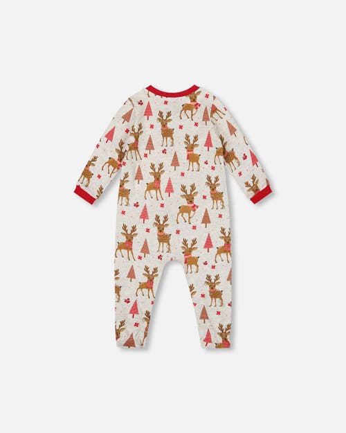 Deux Par Deux One-piece Organic Cotton Pajama Girly Reindeer In Multi